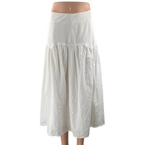 Arlene Women's White Drop Waist Flowy Tiered Midi Flare A-Line Skirt Size M